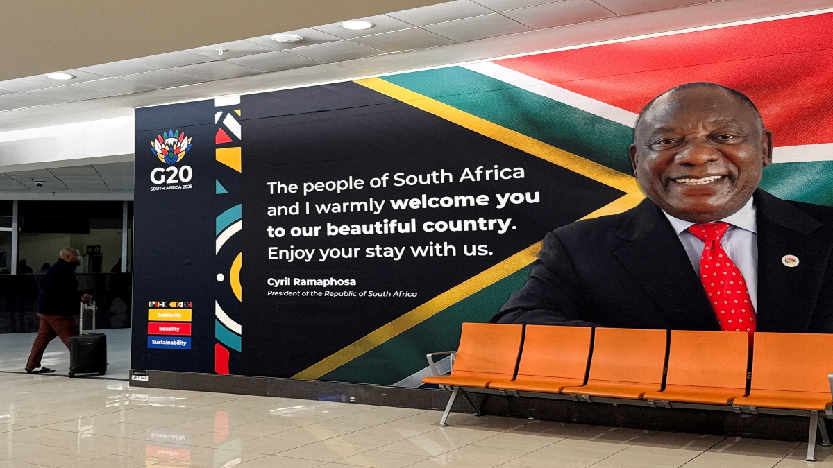 A person arrives at the O.R. Tambo International Airport, as South Africa prepares to host the G20 Summit from November 22 to 23, in Johannesburg, South Africa, on Thursday. Reuters
A person arrives at the O.R. Tambo International Airport, as South Africa prepares to host the G20 Summit from November 22 to 23, in Johannesburg, South Africa, on Thursday. Reuters