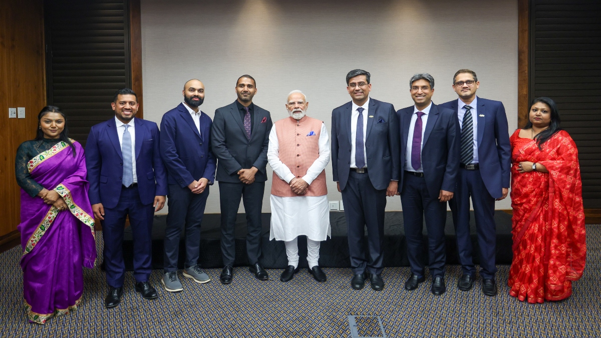 Prime Minister Narendra Modi meets Indian origin tech entrepreneurs and members of the Indian community based in South Africa. Photo: X@narendramodi Prime Minister Narendra Modi meets Indian origin tech entrepreneurs and members of the Indian community based in South Africa. Photo: X@narendramodi