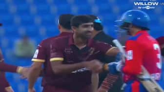 Harbhajan Singh’s hand shake with Pakistan’s Shahnawaz Dahani has become a major flashpoint. Image: Cricbuzz