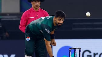 Pakistan pacer Haris Rauf bowls during the Asia Cup final against India in Dubai on 28 September. Reuters