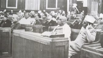 The image shows the first day of the Constituent Assembly of India. Wikimedia Commons