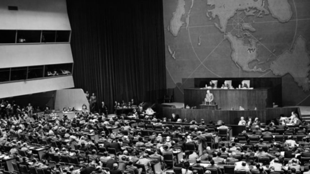 UN general assembly meeting during the 1947 Israel partition in NYC, Queens. Wikimedia Commons UN general assembly meeting during the 1947 Israel partition in NYC, Queens. Wikimedia Commons