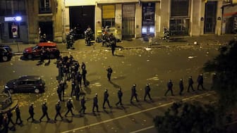 French police with protective shields walk in line near the Bataclan concert hall following fatal shootings in Paris, France. File image/Reuters