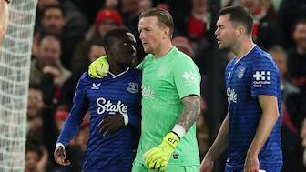 Idrissa Gueye was shown a red card after hitting his Everton teammate Michael Keane. Image: Reuters