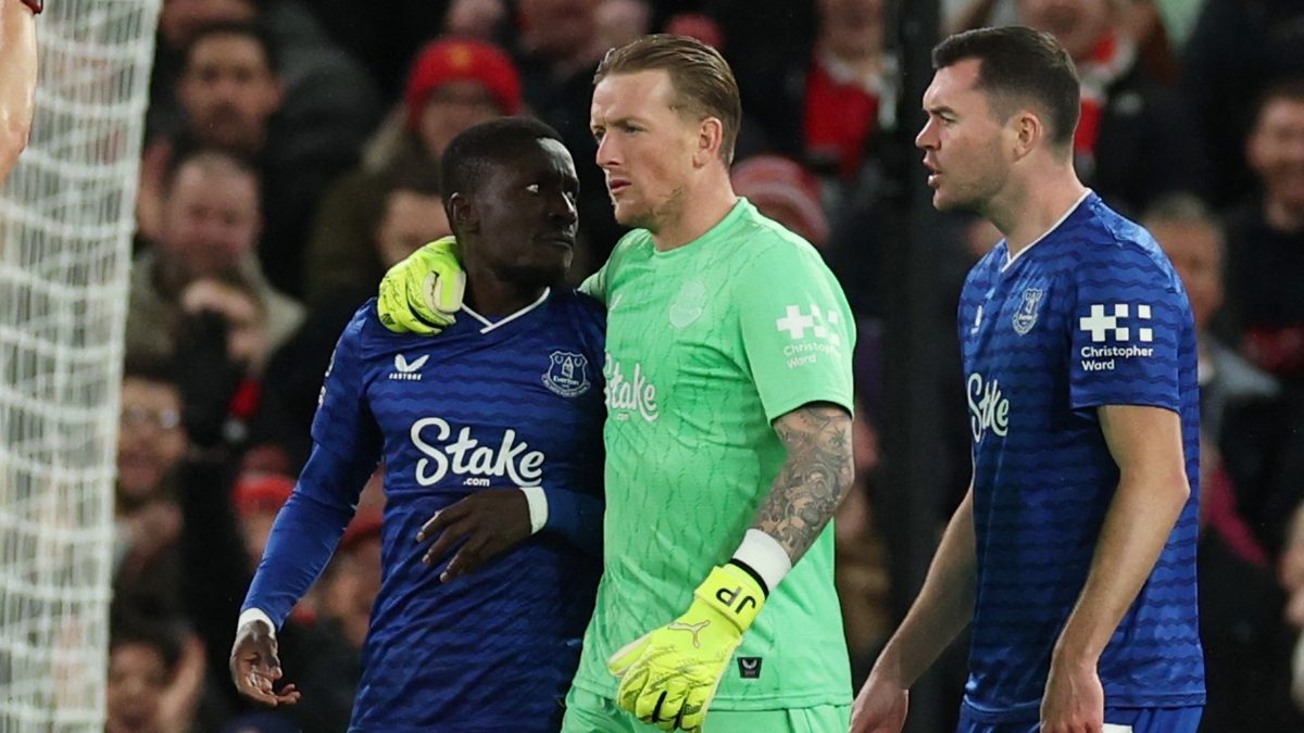 Idrissa Gueye was shown a red card after hitting his Everton teammate Michael Keane. Image: Reuters Idrissa Gueye was shown a red card after hitting his Everton teammate Michael Keane. Image: Reuters
