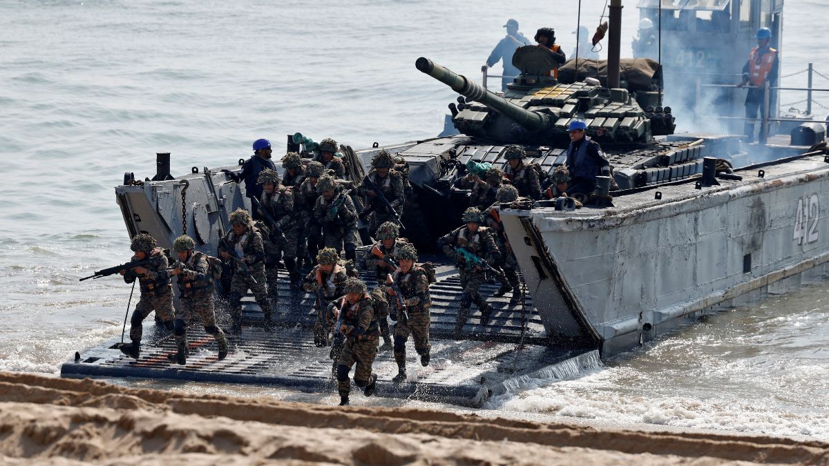 Soldiers disembark from an Indian Navy's Mechanised Landing Craft (LCM) as they participate in a tri-services military drill in Porbandar in the western state of Gujarat, India, November 13, 2025. The exercise was part of military drills conducted by the Indian Army, Navy and Air Force under the tri-services framework of Exercise Trishul. File Image/Reuters Soldiers disembark from an Indian Navy's Mechanised Landing Craft (LCM) as they participate in a tri-services military drill in Porbandar in the western state of Gujarat, India, November 13, 2025. The exercise was part of military drills conducted by the Indian Army, Navy and Air Force under the tri-services framework of Exercise Trishul. File Image/Reuters