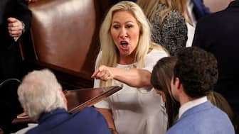 US Representative Marjorie Taylor Greene (R-GA) gestures, on the first day of the 119th Congress at the US Capitol in Washington, US, January 3, 2025. File Image/Reuters