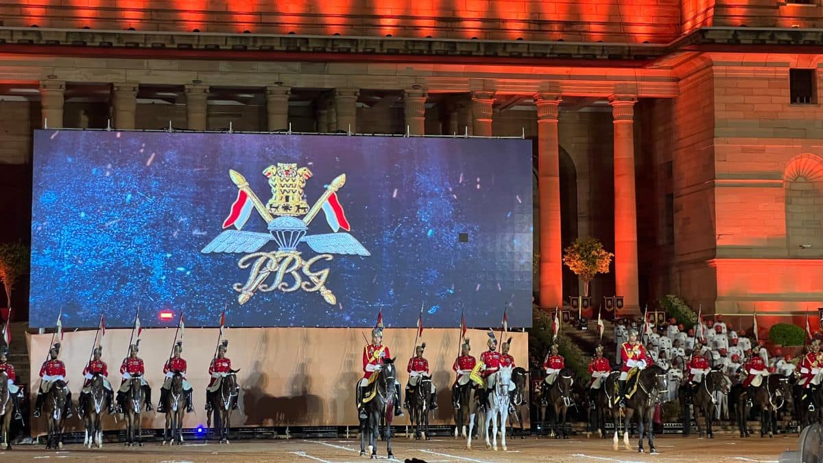 Soldiers of the President's Bodyguard await President Droupadi Murmu's arrival during the Diamond Jubilee Silver Trumpet and Trumpet Banner presentation ceremony at the forecourt of the Rashtrapati Bhavan, New Delhi on September 30, 2025. Firstpost/Anmol Singla