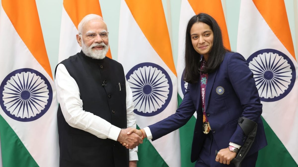 Pratika Rawal wore the medal during the meet with PM Modi. X Pratika Rawal wore the medal during the meet with PM Modi. X