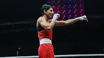 Preeti Pawar celebrates after defeating Italy's Sirine Charrabi to win gold in the women's 54kg category. Image credit: BFI