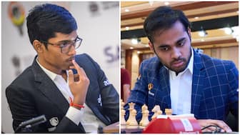 India's R Praggnanandhaa and Arjun Erigaisi in action during Round 4 of the 2025 FIDE World Cup in Goa. Image credit: FIDE