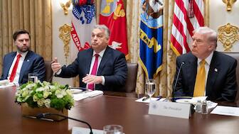 Hungarian Prime Minister Viktor Orban (C) speaks as US Vice President JD Vance (L) and President Donald Trump (R) look on during a meeting in the Cabinet Room of the White House in Washington, DC on November 7, 2025. Image- AFP