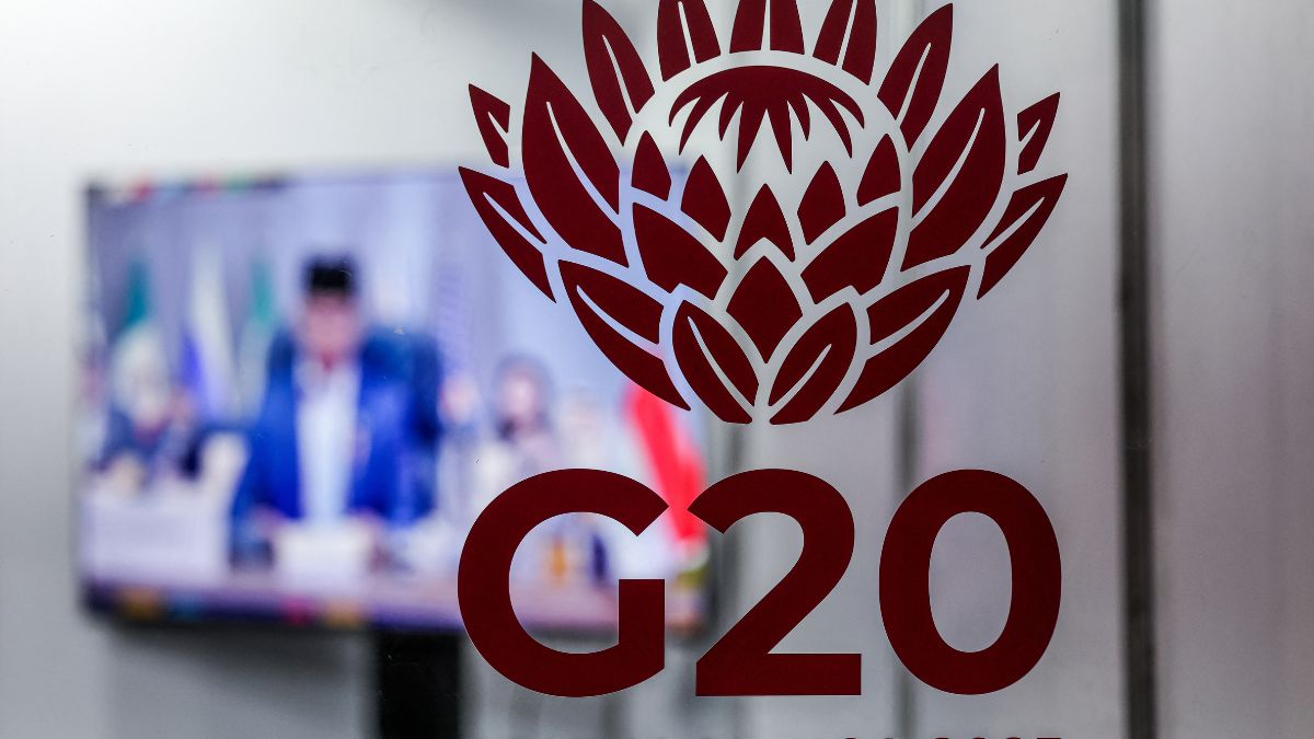 G20 logos are displayed at the media centre during the G20 Leaders’ Summit plenary session at the Nasrec Expo Centre in Johannesburg on November 22, 2025. (Photo by Ludovic MARIN / AFP)
G20 logos are displayed at the media centre during the G20 Leaders’ Summit plenary session at the Nasrec Expo Centre in Johannesburg on November 22, 2025. (Photo by Ludovic MARIN / AFP)