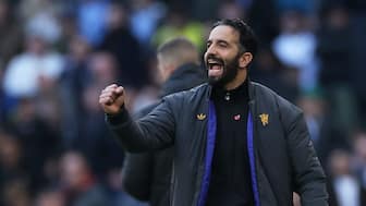 Manchester United's head coach Ruben Amorim reacts during the English Premier League soccer match between Tottenham Hotspur and Manchester United in London, England, Saturday, Nov. 8, 2025. AP