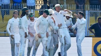 South Africa's players celebrate after South Africa wins the test series against India in Guwahati, India, Saturday, Nov. 22, 2025. AP