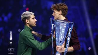 Jannik Sinner beat Carlos Alcaraz in straight sets to win ATP World Tour Finals. Image: Reuters