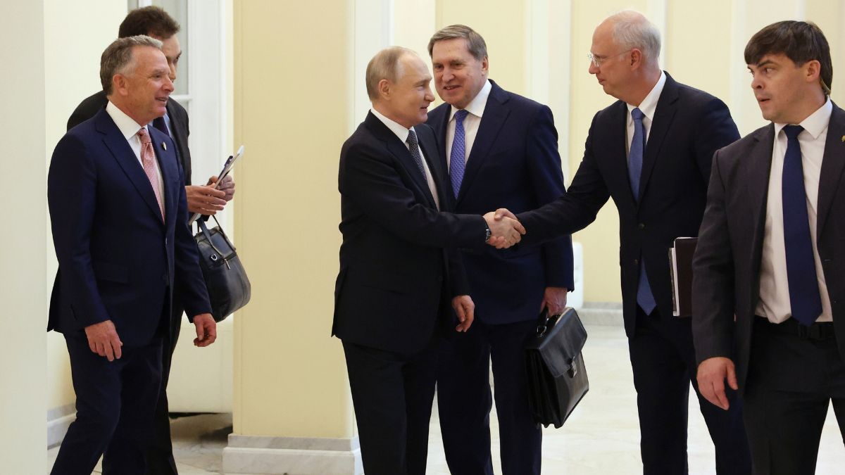 Russian President Vladimir Putin, centre, shakes hands with his envoy Kirill Dmitriev as US President Donald Trump's special envoy Steve Witkoff, left, looks on, before talks in St Petersburg, Russia, on April 11, 2025. File Image/Sputnik via AP Russian President Vladimir Putin, centre, shakes hands with his envoy Kirill Dmitriev as US President Donald Trump's special envoy Steve Witkoff, left, looks on, before talks in St Petersburg, Russia, on April 11, 2025. File Image/Sputnik via AP