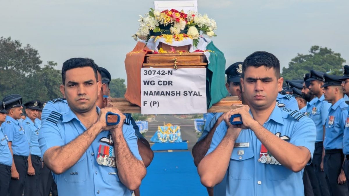 Wing Commander Namansh Syal's mortal remains being brought to his ancestral home. Wing Commander Namansh Syal's mortal remains being brought to his ancestral home.