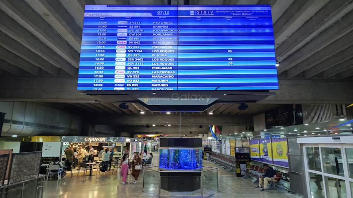 A view of a departures and arrivals screen is seen at the Simon Bolivar International airport in Maiquetia, La Guaira State, Venezuela June 3, 2024. AFP A view of a departures and arrivals screen is seen at the Simon Bolivar International airport in Maiquetia, La Guaira State, Venezuela June 3, 2024. AFP