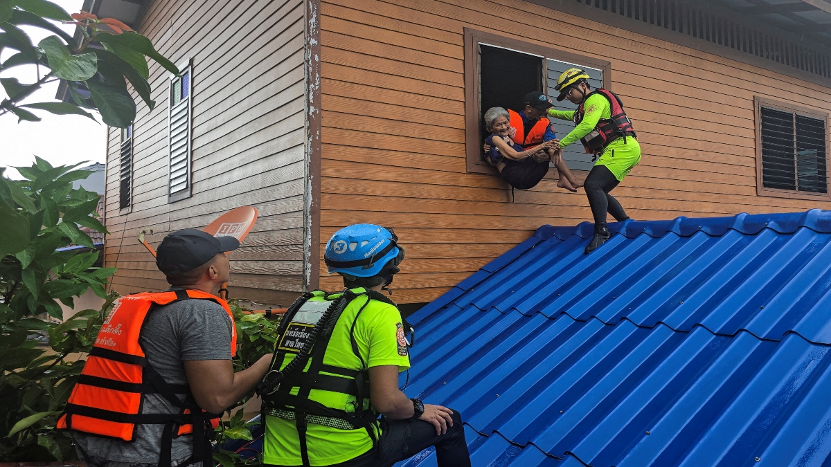 Members of a volunteer team evacuate a resident from her home, which is partially submerged in a flooded area in Hat Yai district, affected by heavy rainfall, which has impacted several provinces in southern Thailand and has killed several people, in Songkhla province, Thailand, on November 25, 2025. Reuters File Members of a volunteer team evacuate a resident from her home, which is partially submerged in a flooded area in Hat Yai district, affected by heavy rainfall, which has impacted several provinces in southern Thailand and has killed several people, in Songkhla province, Thailand, on November 25, 2025. Reuters File