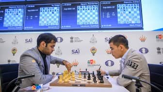 Arjun Erigaisi beat Shamsiddin Vokhidov in Game 1 of Round 3 at Chess World Cup. Image: FIDE