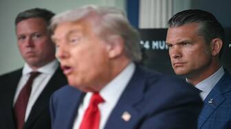 US President Donald Trump speaks as US Army Secretary Dan Driscoll and Secretary of Defence Pete Hegseth look on. File image/AFP