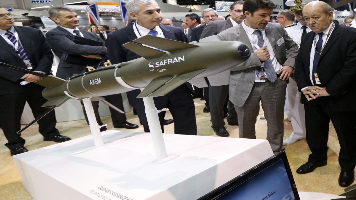 The air-to-ground modular Weapon (AASM) Hammer on display at the Abu Dhabi National Exhibition Centre. File image/AFP The air-to-ground modular Weapon (AASM) Hammer on display at the Abu Dhabi National Exhibition Centre. File image/AFP