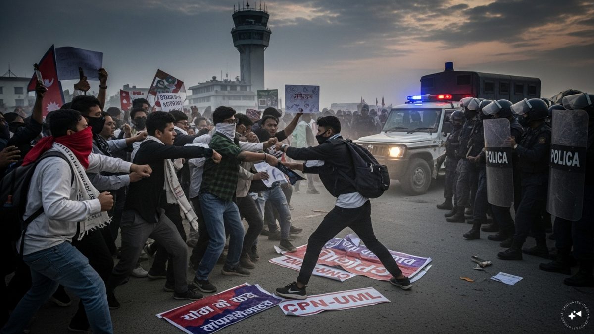 Clashes between Gen Z youths and CPN-UML cadres at Simara Airport spark curfew in Nepal’s Bara district as political tensions escalate. Clashes between Gen Z youths and CPN-UML cadres at Simara Airport spark curfew in Nepal’s Bara district as political tensions escalate.