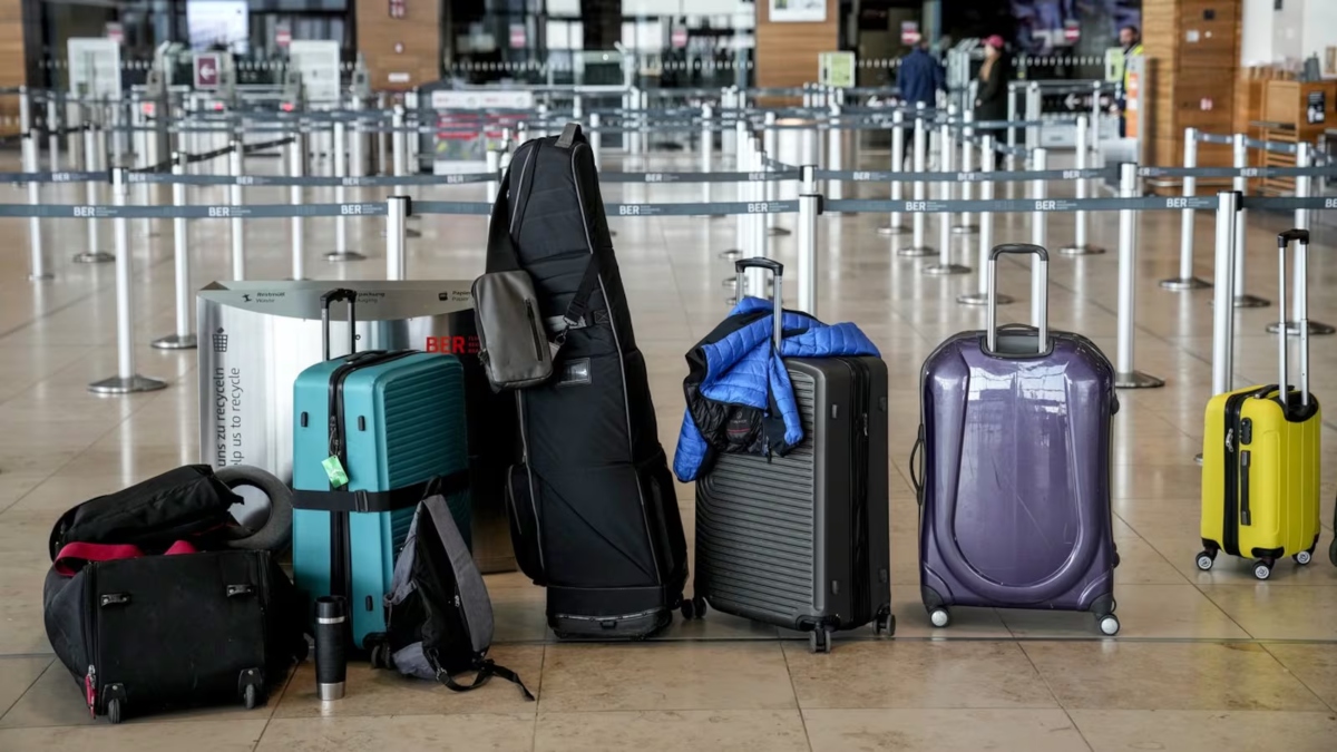 Passengers' luggage is on the floor at the Berlin-Brandenburg airport, during the airports warning strike, Germany, Monday, March 10, 2025. AP Passengers' luggage is on the floor at the Berlin-Brandenburg airport, during the airports warning strike, Germany, Monday, March 10, 2025. AP