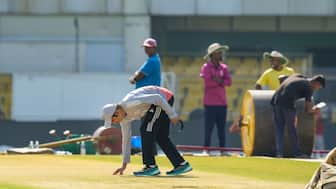 Gautam Gambhir inspects the pitch at Barsapara Stadium in Guwahati. Image: PTI