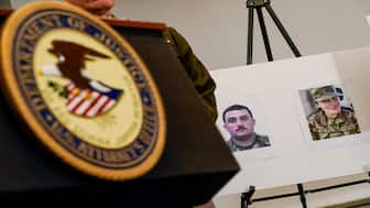 Pictures of two National Guard members who were shot in Washington displayed at a press conference with FBI Director Kash Patel, attorney Jeanine Pirro and other authorities in Washington, DC. Sarah Beckstrom has succumbed to her injuries while Andrew Wolfe is critical in hospital. Reuters