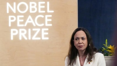 Nobel Peace Prize 2025 laureate Maria Corina Machado attends a press conference at the Grand Hotel in Oslo, Norway, December 11, 2025. Reuters