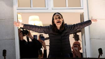 Nobel Peace Prize laureate Maria Corina Machado reacts from a balcony of Grand Hotel, after her daughter Ana Corina Sosa Machado, accepted the award on her behalf, in Oslo, Norway December 11, 2025. Reuters