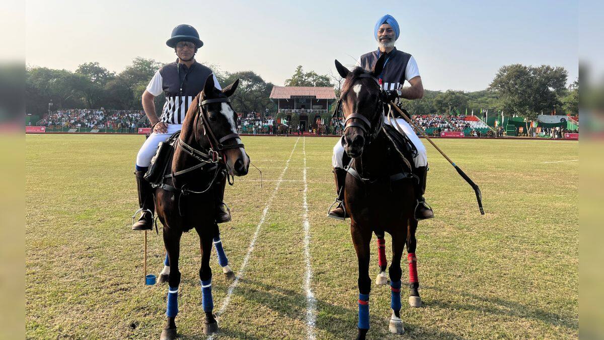 Polo umpires Uday Kalaan, veteran polo player; and Colonel Navjit Sandhu (Retd), former commander of the 61st Cavalry and ex-captain of the national polo team pose for a photo for Firstpost ahead of the President’s Polo Cup held at the President’s Bodyguard Parade Ground in New Delhi, November 29, 2025. Firstpost/Anmol Singla