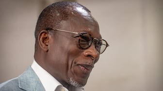 Benins President Patrice Talon talks during an event to receive the title of Salvador's citizen at the Benin House Museum in Salvador, Bahia, Brazil on May 25, 2024. Talon is on a 3-day official visit to Brazil. (Photo by Rafaela Araújo and Rafaela Araújo / AFP)