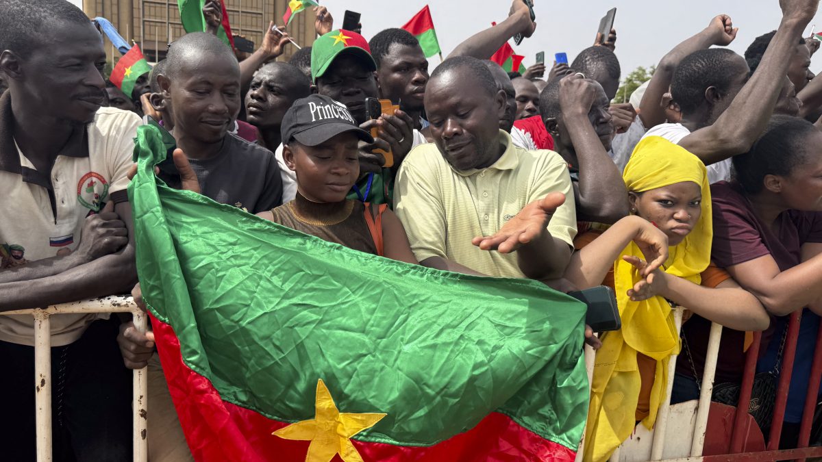 Supporters of Burkina Faso's strongman Captain Ibrahim Traore wave Burkina Faso flags during a rally in support of Traore at Place de la Nation Ouagadougou on April 30, 2025. (AFP) Supporters of Burkina Faso's strongman Captain Ibrahim Traore wave Burkina Faso flags during a rally in support of Traore at Place de la Nation Ouagadougou on April 30, 2025. (AFP)