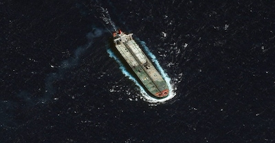 The crude oil tanker Skipper recently seized by the US off the coast of Venezuela, seen as the ship was travelling in a southwesterly direction and positioned approximately 33 kilometers north of Guadeloupe, in the southern Caribbean Sea. File Image / Vantor via AP