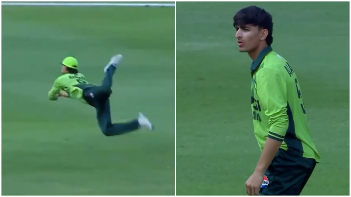 Ahmed Hussain completed a superb diving catch to dismiss Vedant Trivedi during the U-19 Asia Cup Group A showdown between India and Pakistan in Dubai. Image credit: Screengrab/SonyLIV Ahmed Hussain completed a superb diving catch to dismiss Vedant Trivedi during the U-19 Asia Cup Group A showdown between India and Pakistan in Dubai. Image credit: Screengrab/SonyLIV