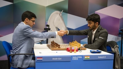 Dutch GM Anish Giri and Indian GM D Gukesh, the reigning Classical world champion, in action at the 2025 Tata Steel Chess in Wijk aan Zee, Netherlands. Image credit: Frans Peeters/Tata Steel Chess