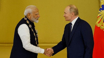 Russia's President Vladimir Putin awards India's Prime Minister Narendra Modi with the Order of St. Andrew the Apostle the First-Called at the Kremlin in Moscow, Russia, on July 9, 2024. (Photo: Evgenia Novozhenina/Reuters)