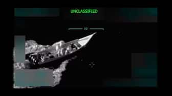 The screengrab of a video posted by US President Donald Trump on Truth Social on September 2, 2025, shows the boat that the US military attacked that day. (Photo: Truth Social/Donald Trump)