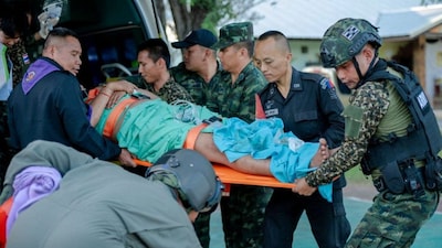 An injured soldier is transferred to a hospital following a clash between Thai and Cambodian troops over a disputed border area in Sisaket Province, Thailand, on December 7, 2025. (Photo: Royal Thai Army/Handout via Reuters)