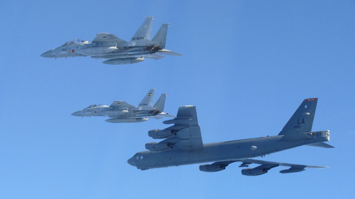 The 6th Air Wing of Japan Air Self-Defense Force's F-15 fighters hold a joint military drill with the US B-52 bomber over Sea of Japan on December 10, 2025. (Photo: Joint Staff Office of the Defense Ministry of Japan/Handout via Reuters) The 6th Air Wing of Japan Air Self-Defense Force's F-15 fighters hold a joint military drill with the US B-52 bomber over Sea of Japan on December 10, 2025. (Photo: Joint Staff Office of the Defense Ministry of Japan/Handout via Reuters)
