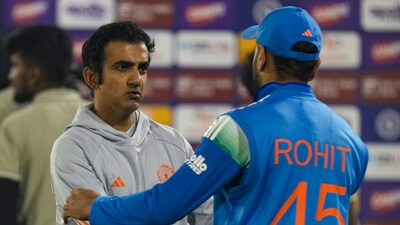 India head coach Gautam Gambhir chats with senior batter Rohit Sharma during the ODI series against South Africa. PTI