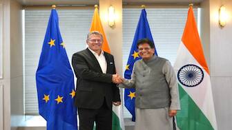 Commerce and Industry Minister Piyush Goyal with EU Trade Commissioner Maros Sefcovic. Image Courtesy: @MarosSefcovic/X