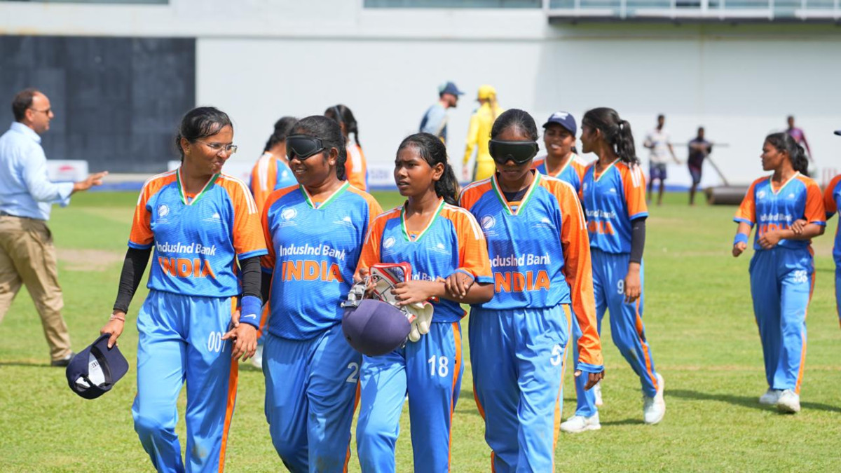 The Indian team remained undefeated en route to winning the inaugural Women's World Cup for the blind, defeating Nepal in the final. Image credit: Indian blind women's cricket team The Indian team remained undefeated en route to winning the inaugural Women's World Cup for the blind, defeating Nepal in the final. Image credit: Indian blind women's cricket team