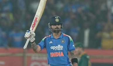 India's Virat Kohli celebrates his fifty runs during the third One Day International cricket match between India and South Africa. AP