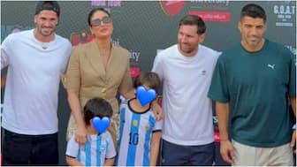 Jeh just can't leave Messi's side during Mumbai meet and greet as mom Kareena gently drags him. Watch video
