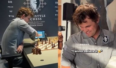 Magnus Carlsen somehow managed to avoid a loss to Javokhir Sindarov in tie-break as he reached the final of Freestyle Chess Grand Slam Tour Finals. Images: Freestyle Chess Grand Slam Tour/ChessBase India