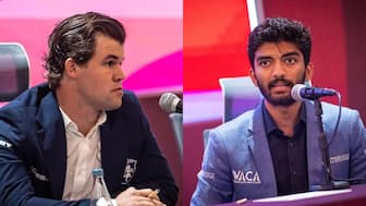 Magnus Carlsen and D Gukesh will be two of the biggest attractions at the FIDE World Rapid & Blitz Championships in Doha. Images: FIDE
